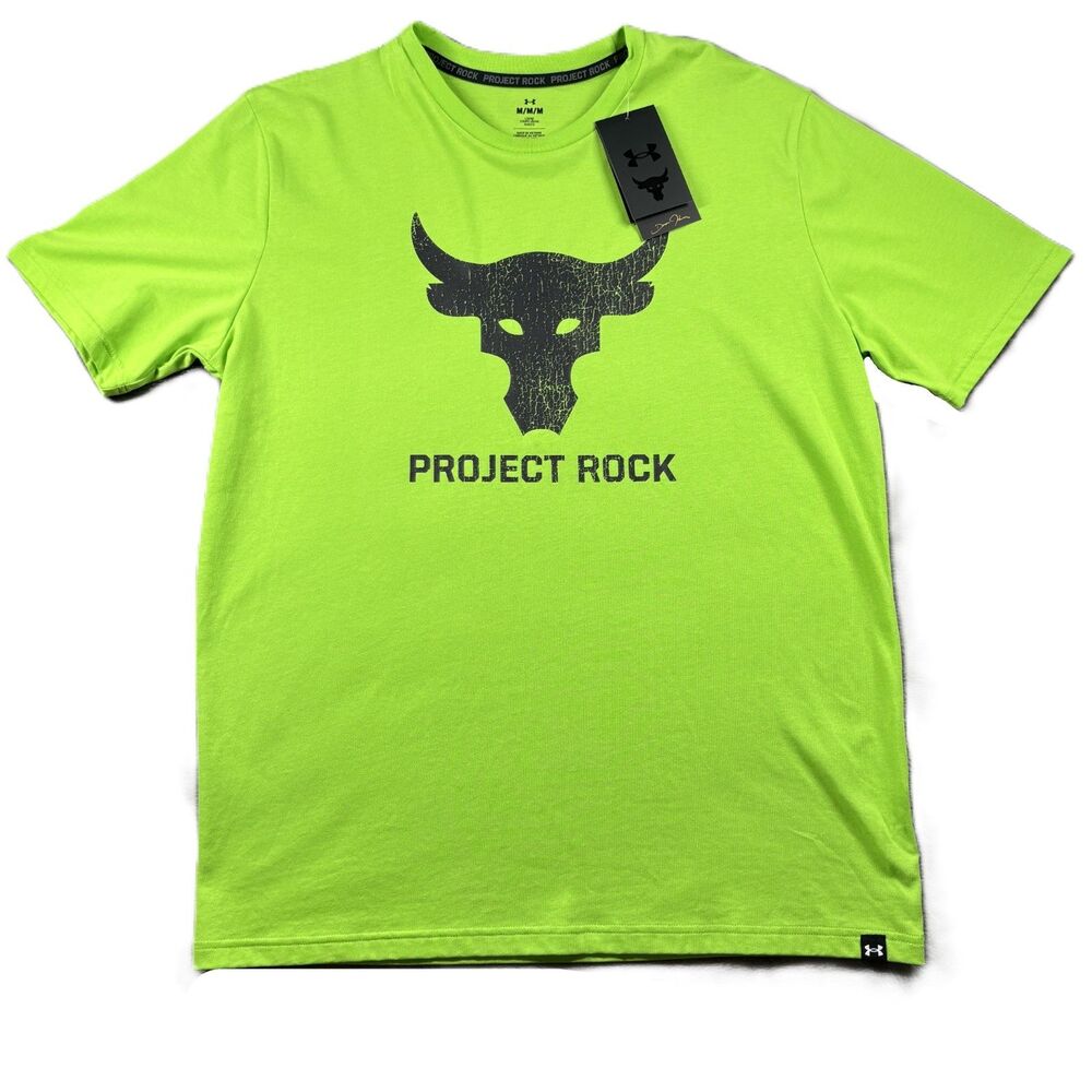 Under Armour Project Rock Men T-Shirt NEW Payoff Graphic Neon Green Medium Q242